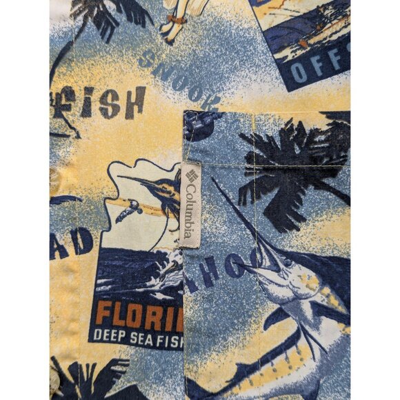 VTG Columbia Fishing Shirt Mens L Button Up Fishing Beach Tropical Hawaiian Blue - Picture 5 of 11